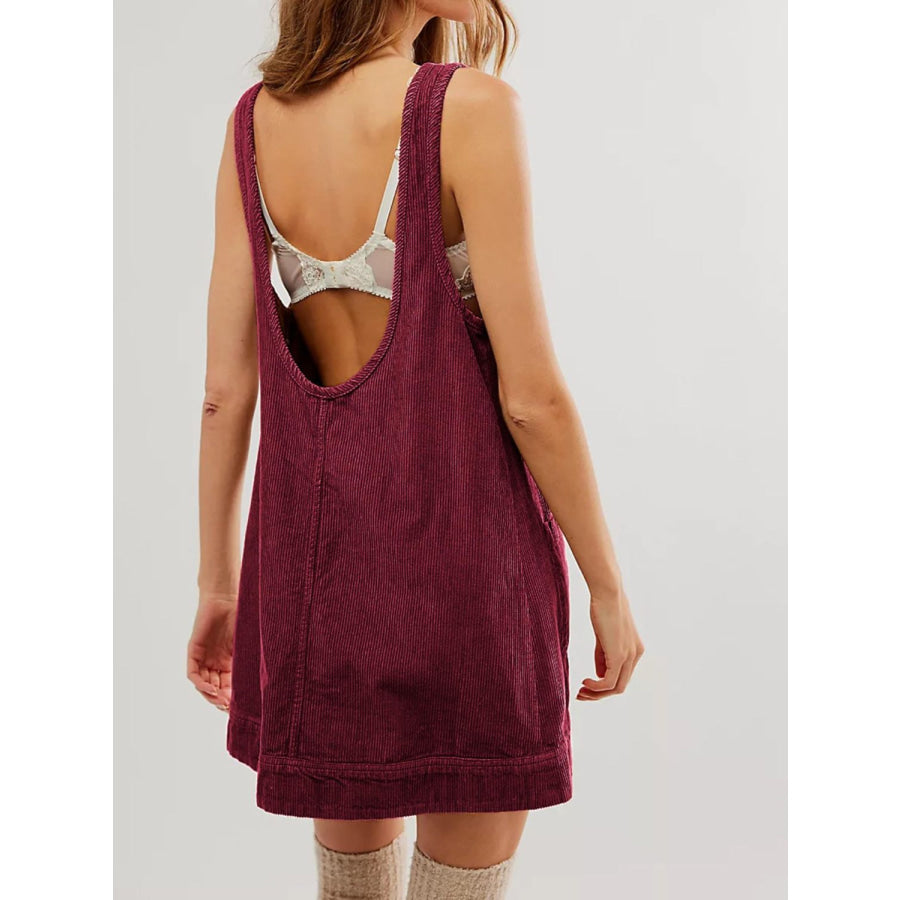 Mandy Round Neck Wide Strap Mini Dress with Pockets Apparel and Accessories