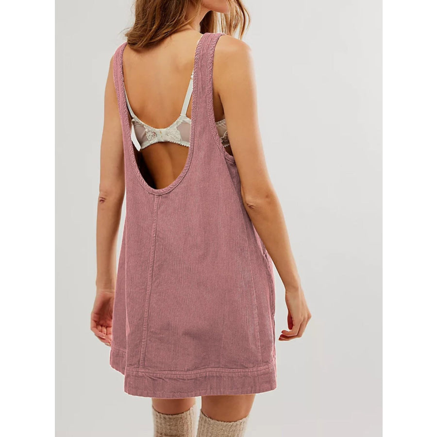 Mandy Round Neck Wide Strap Mini Dress with Pockets Apparel and Accessories