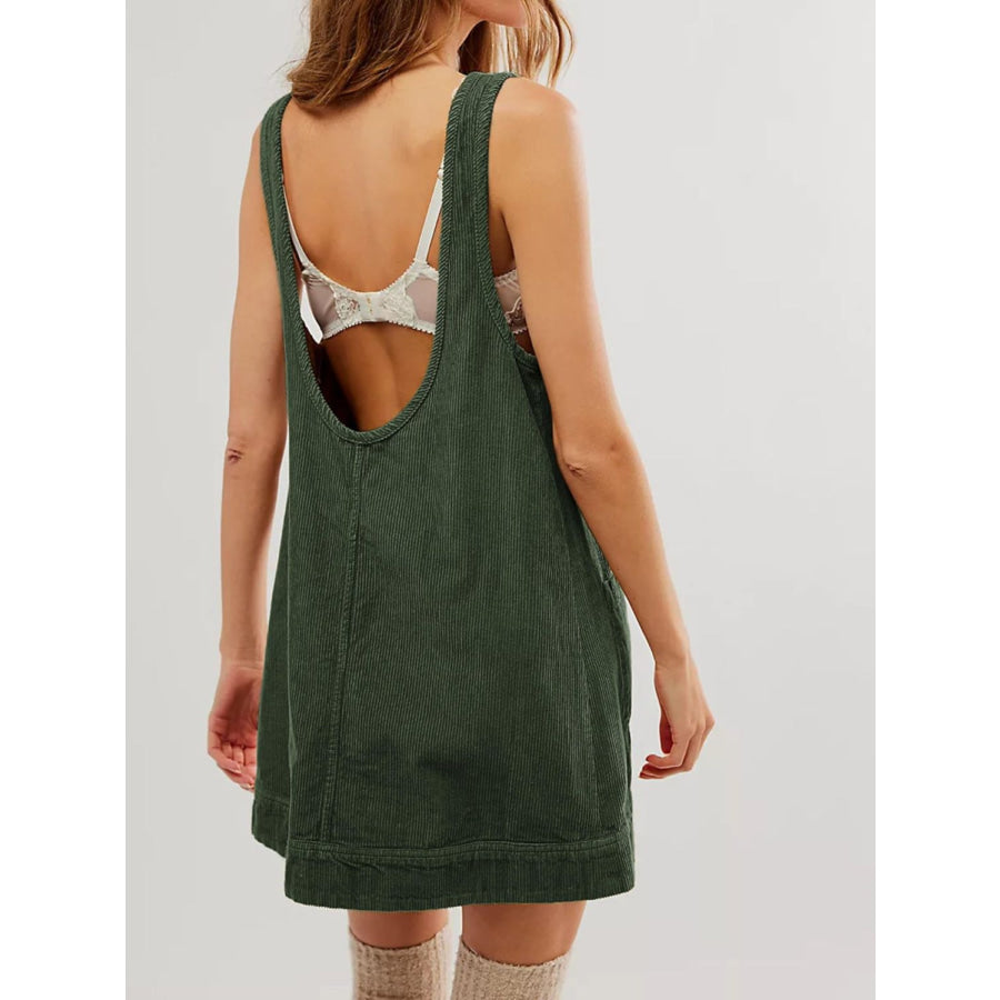 Mandy Round Neck Wide Strap Mini Dress with Pockets Apparel and Accessories