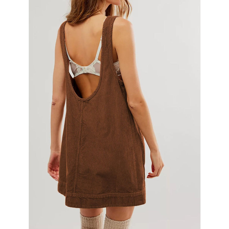 Mandy Round Neck Wide Strap Mini Dress with Pockets Apparel and Accessories