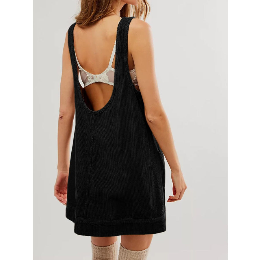 Mandy Round Neck Wide Strap Mini Dress with Pockets Apparel and Accessories