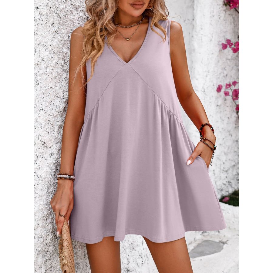 Mandy V-Neck Sleeveless Mini Dress Lilac / S Apparel and Accessories
