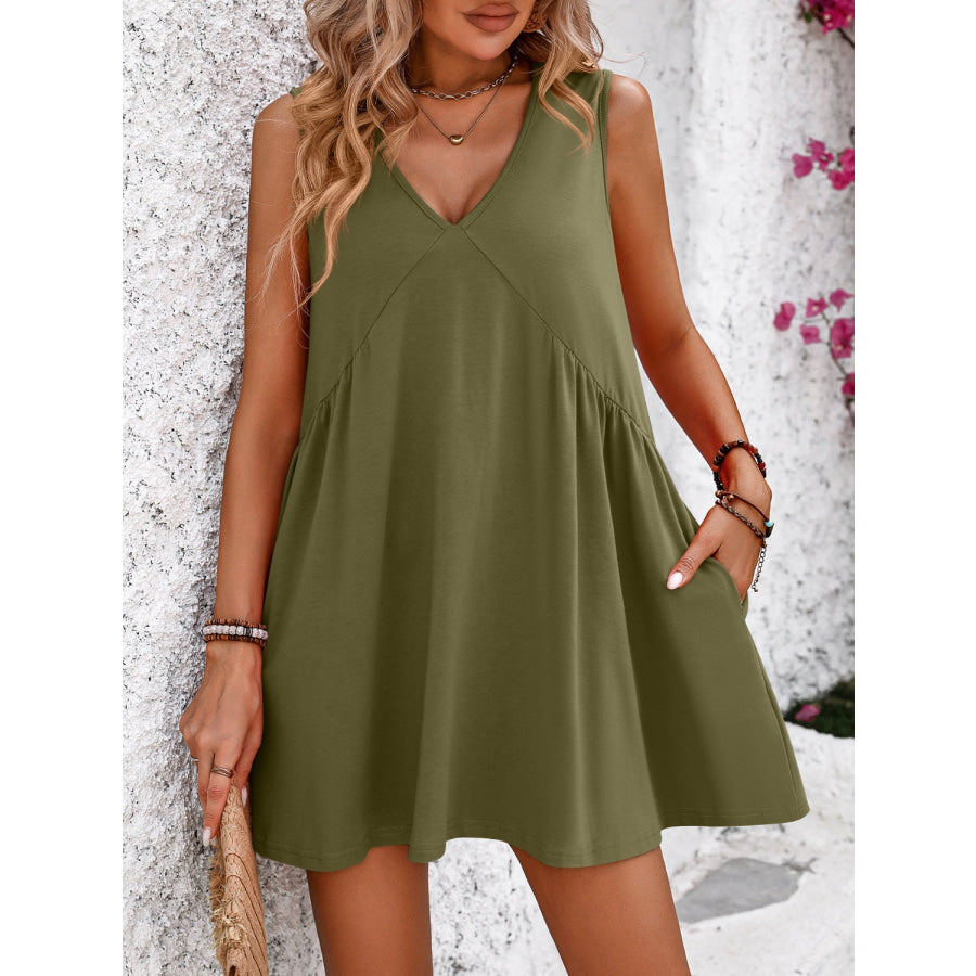 Mandy V-Neck Sleeveless Mini Dress Matcha Green / S Apparel and Accessories