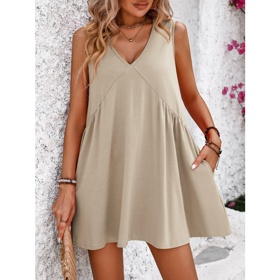 Mandy V-Neck Sleeveless Mini Dress Sand / S Apparel and Accessories