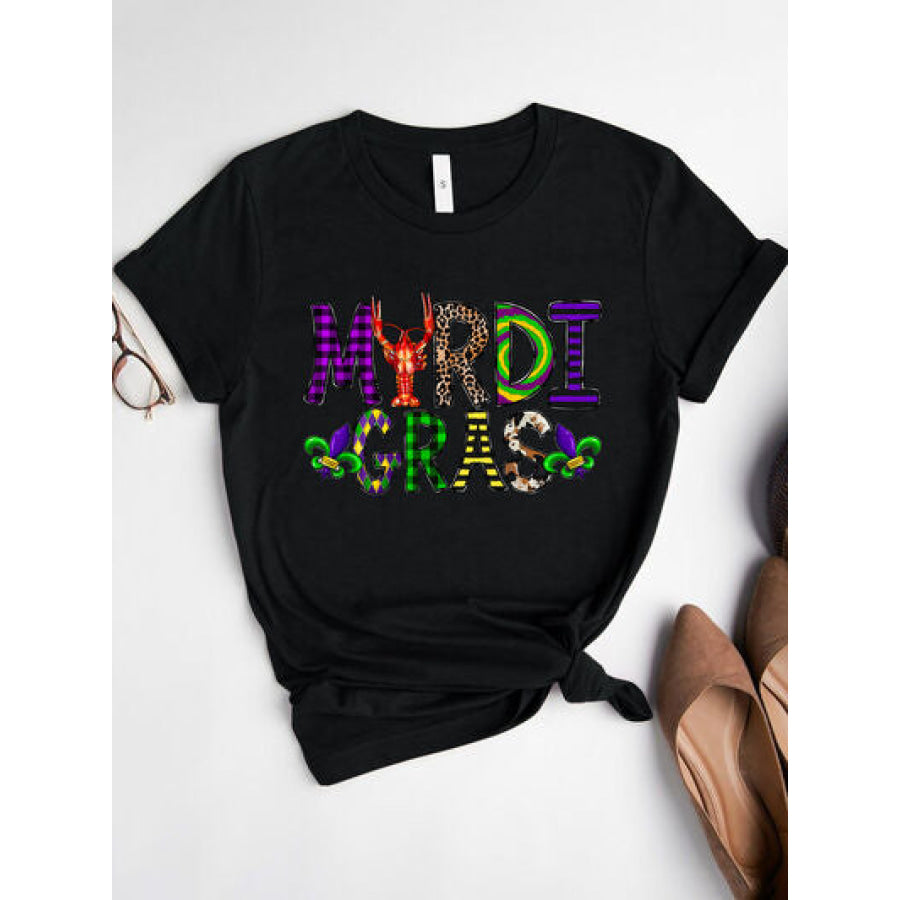 MARDI GRAS Round Neck Short Sleeve T - Shirt Black / S Apparel and Accessories