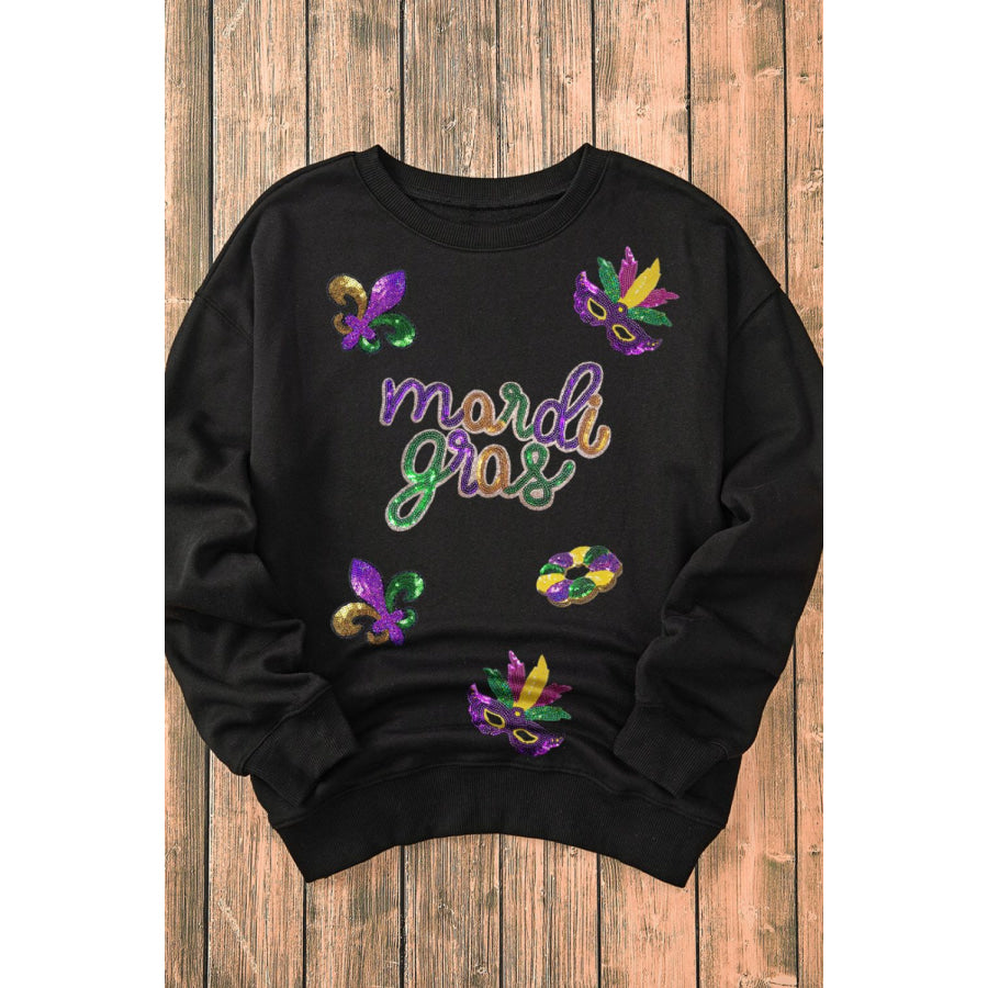 MARDI GRAS Sequin Round Neck Sweatshirt Apparel and Accessories