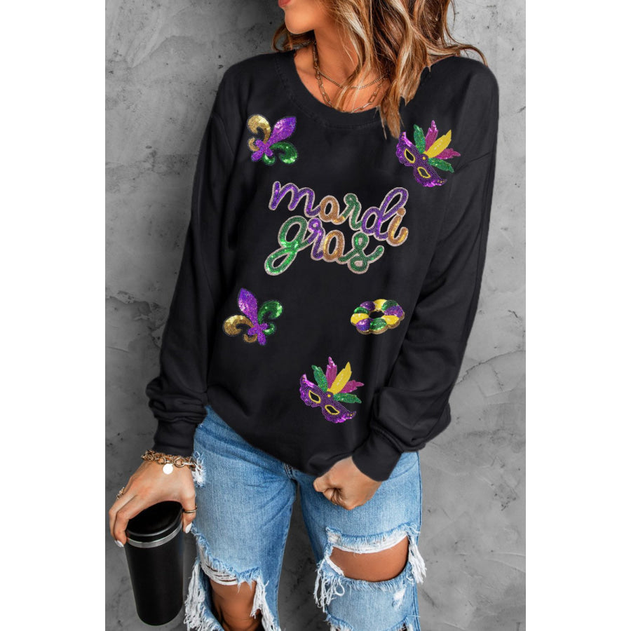 MARDI GRAS Sequin Round Neck Sweatshirt Apparel and Accessories