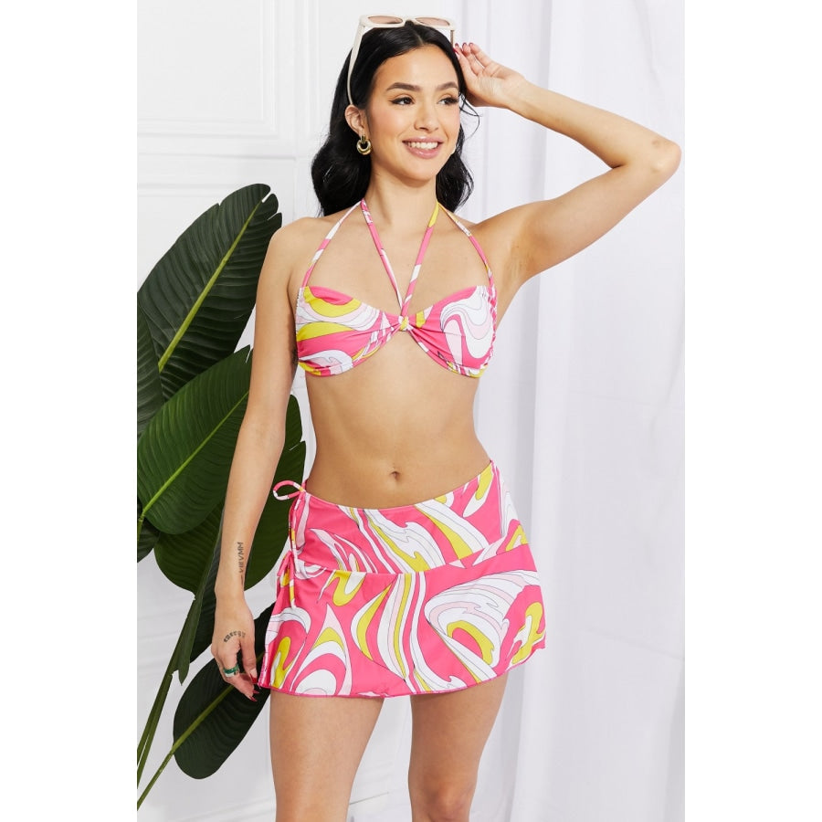 Marina West Swim Disco Dive Bandeau Bikini and Skirt Set Swirl Pink / XS