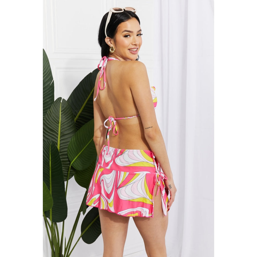 Marina West Swim Disco Dive Bandeau Bikini and Skirt Set Swirl Pink / XS