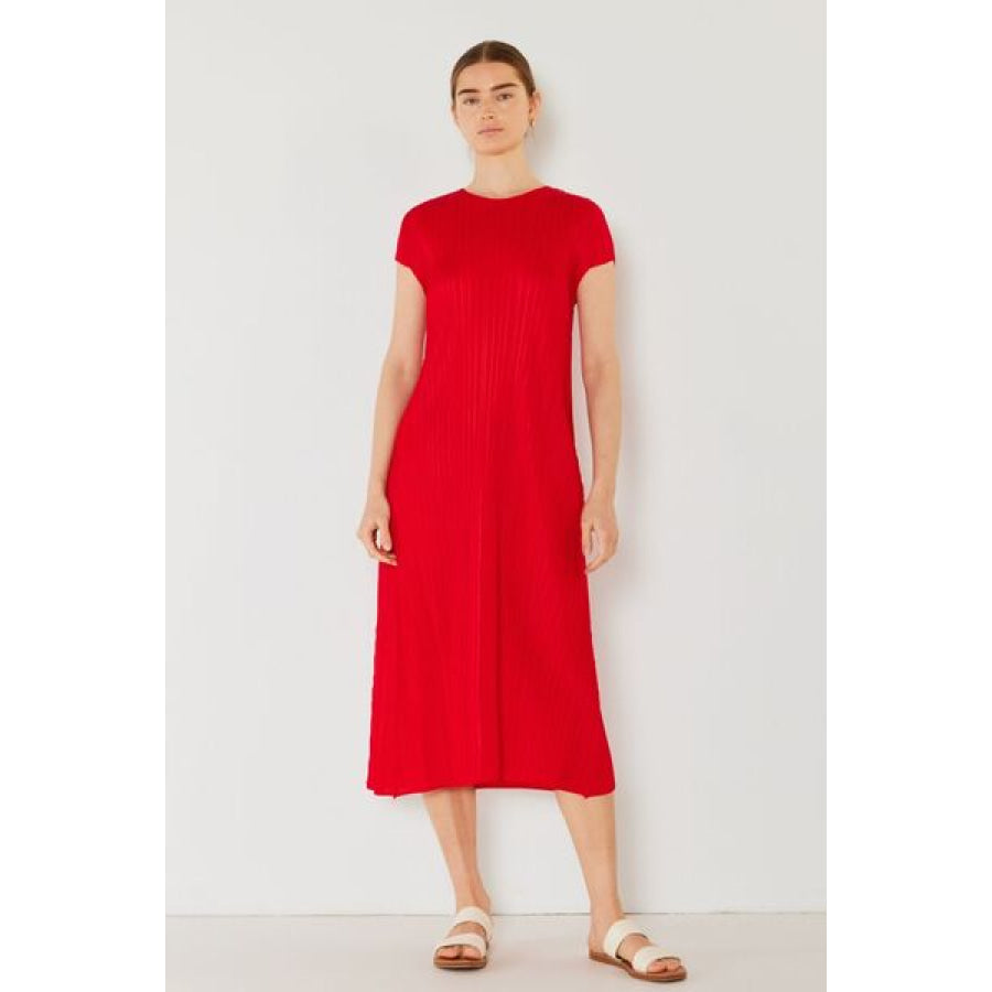 Marina West Swim Pleated Cap Sleeve A - Line Dress Apparel and Accessories