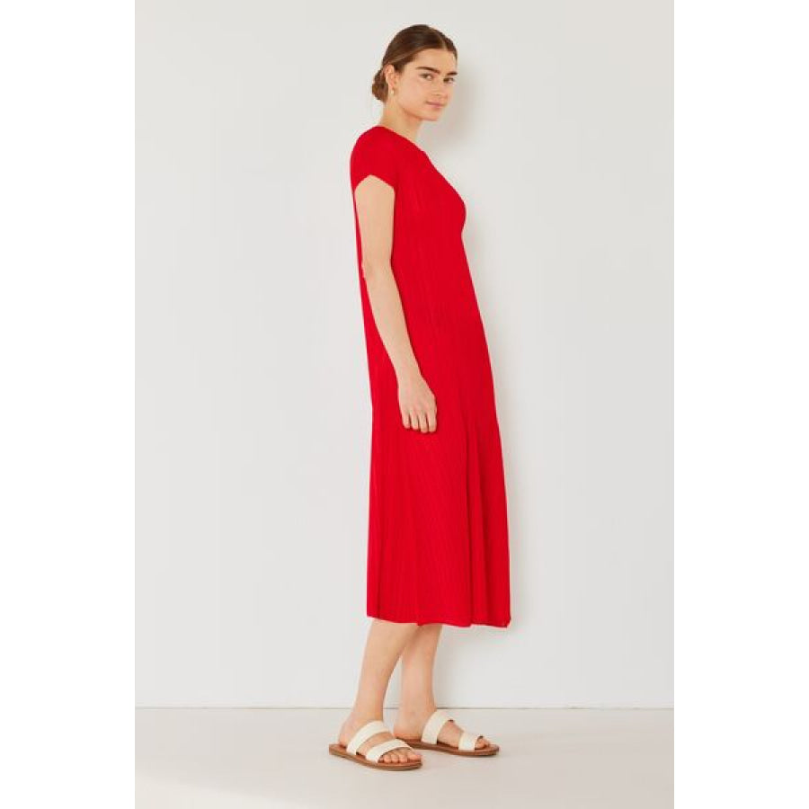 Marina West Swim Pleated Cap Sleeve A - Line Dress Apparel and Accessories