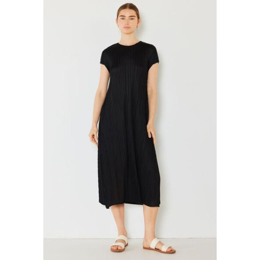 Marina West Swim Pleated Cap Sleeve A - Line Dress Black / S/M Apparel and Accessories