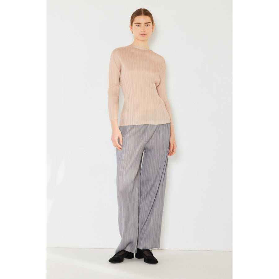 Marina West Swim Pleated Long Sleeve Boatneck Top Apparel and Accessories