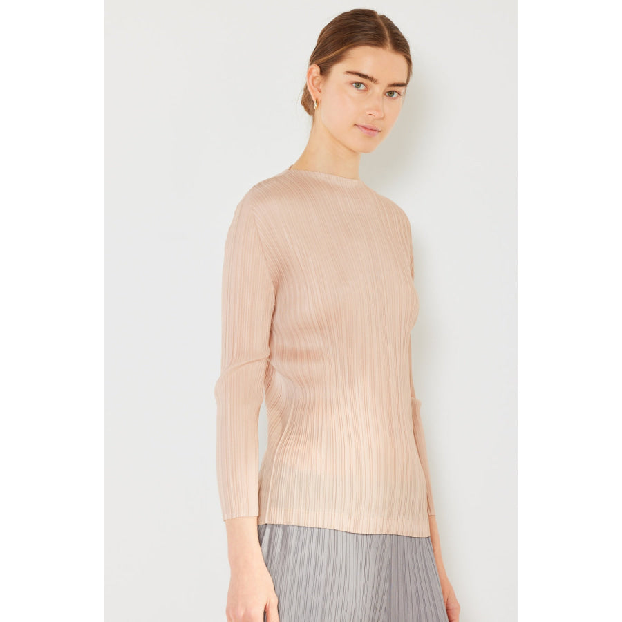 Marina West Swim Pleated Long Sleeve Boatneck Top Apparel and Accessories