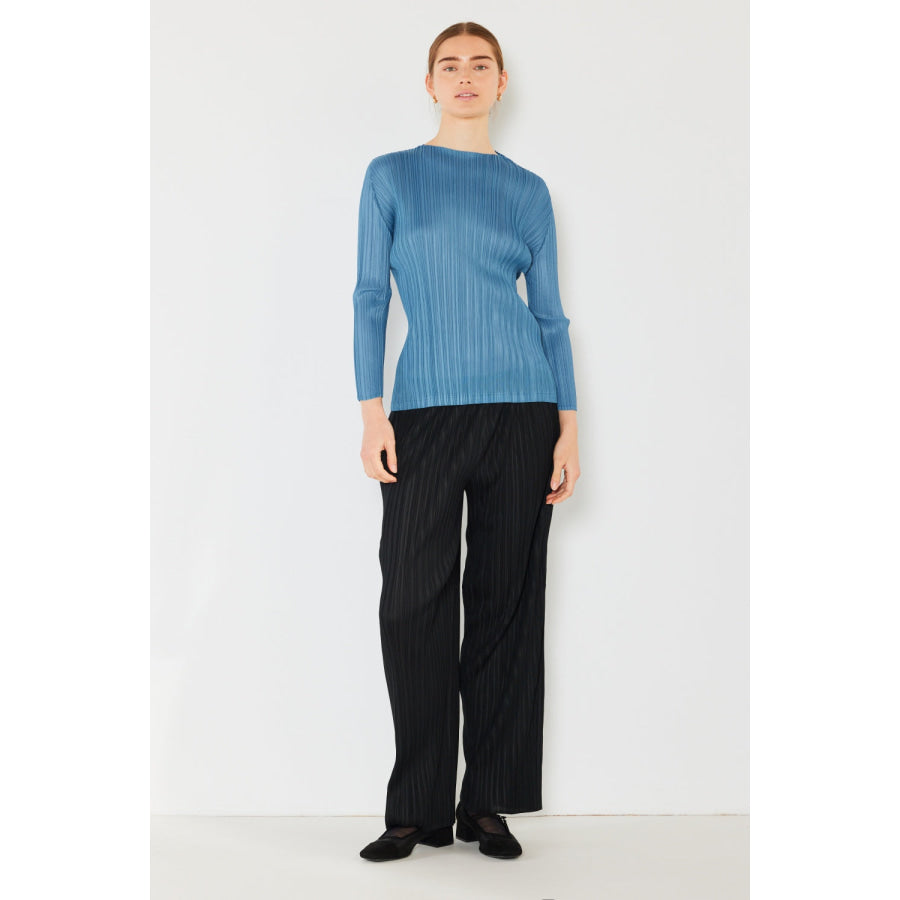 Marina West Swim Pleated Long Sleeve Boatneck Top Apparel and Accessories