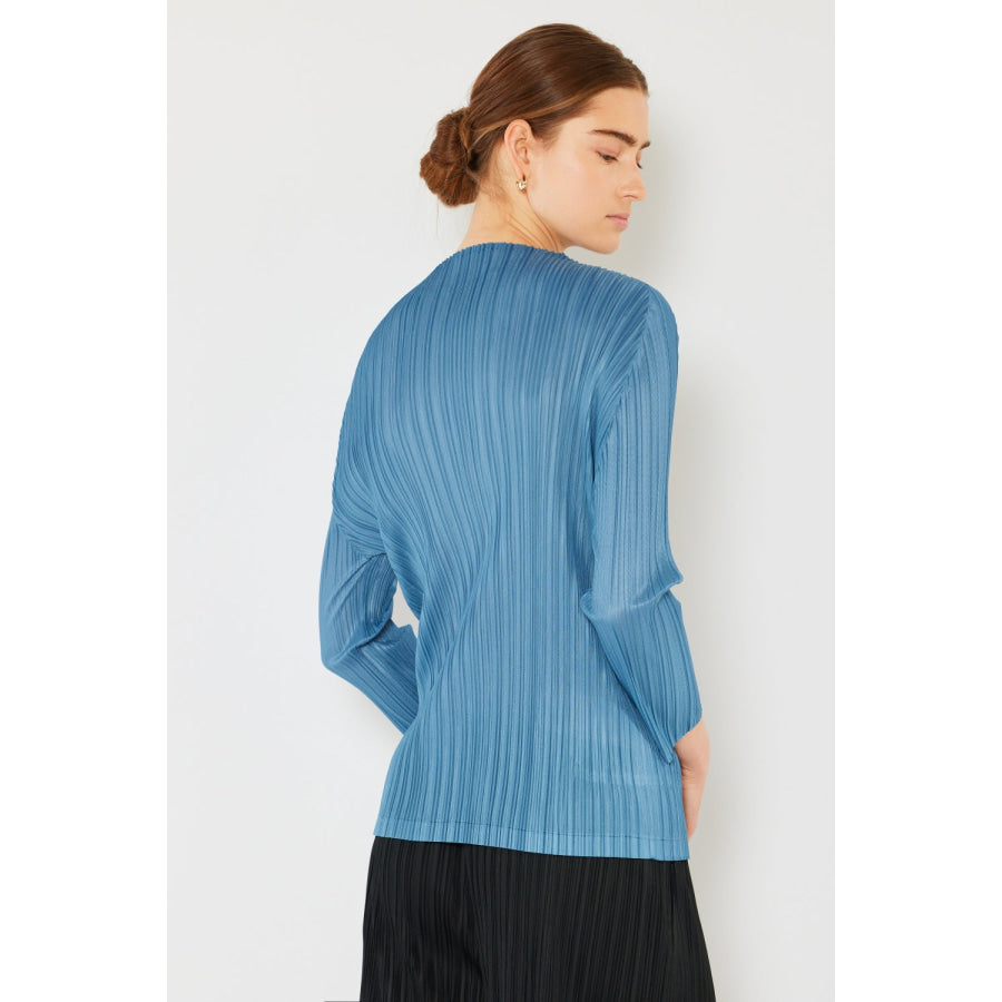 Marina West Swim Pleated Long Sleeve Boatneck Top Apparel and Accessories