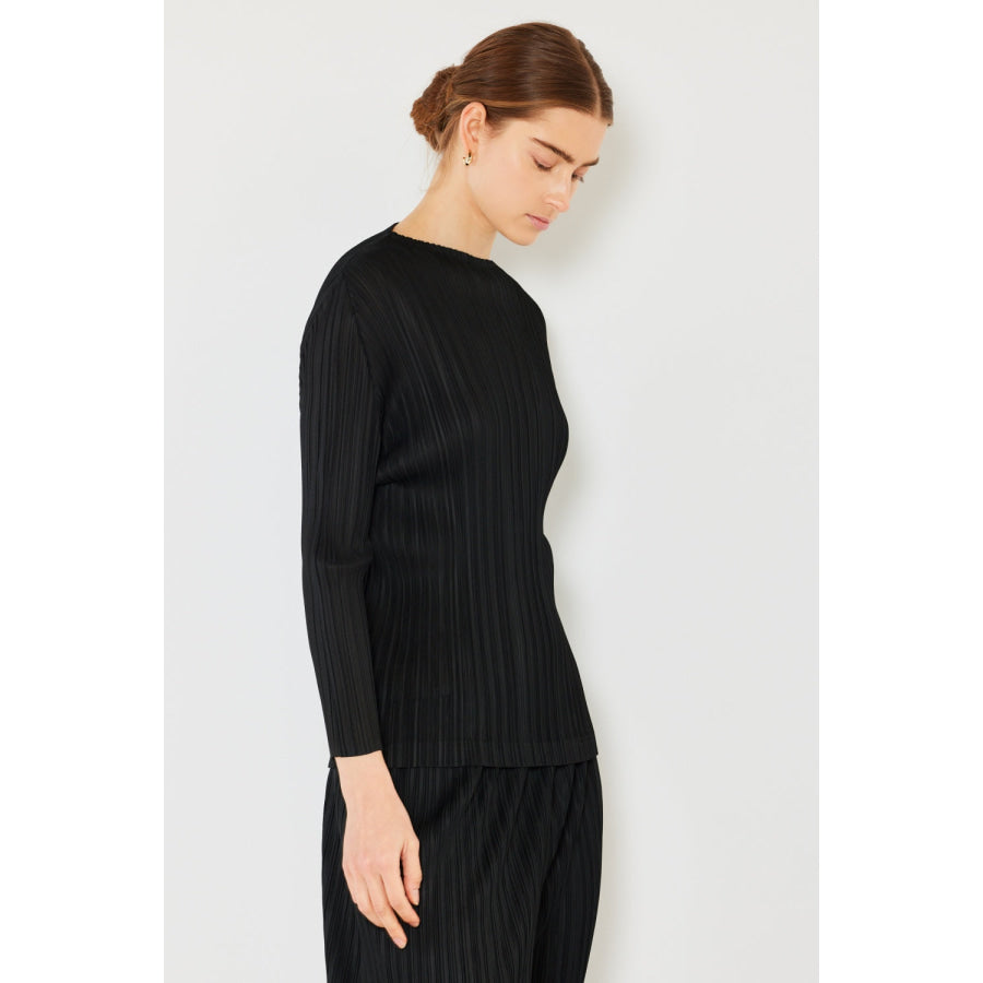 Marina West Swim Pleated Long Sleeve Boatneck Top Apparel and Accessories