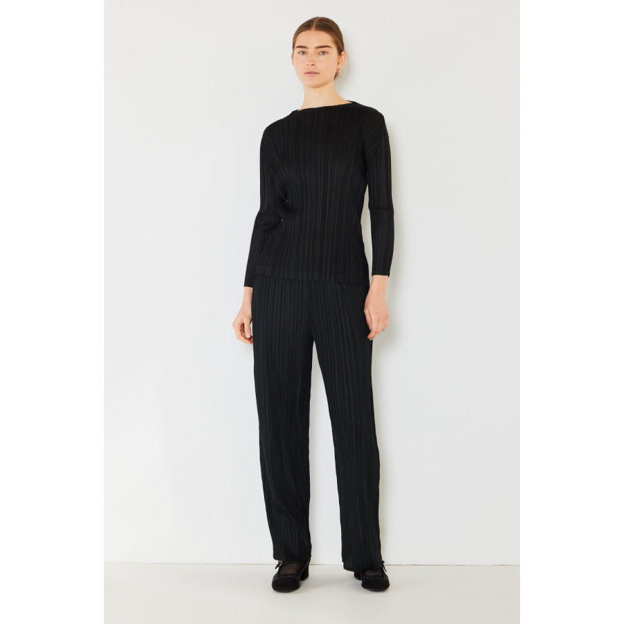 Marina West Swim Pleated Long Sleeve Boatneck Top Apparel and Accessories