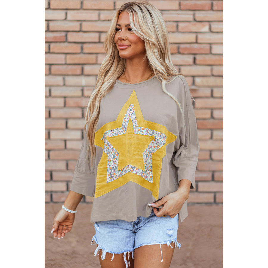 Medium Grey Floral Starbust Exposed Seam Mineral Wash Top Medium Grey / S / 95% Cotton + 5% Elastane Tops/Long Sleeve Tops