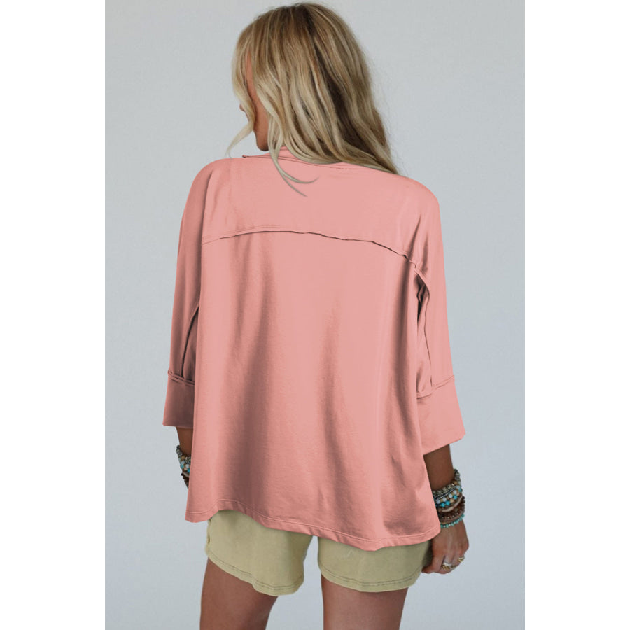 Medium Grey Floral Starbust Exposed Seam Mineral Wash Top Tops/Long Sleeve Tops