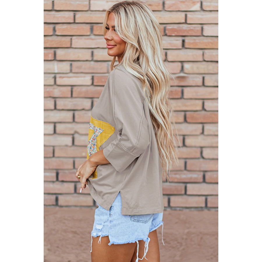 Medium Grey Floral Starbust Exposed Seam Mineral Wash Top Tops/Long Sleeve Tops