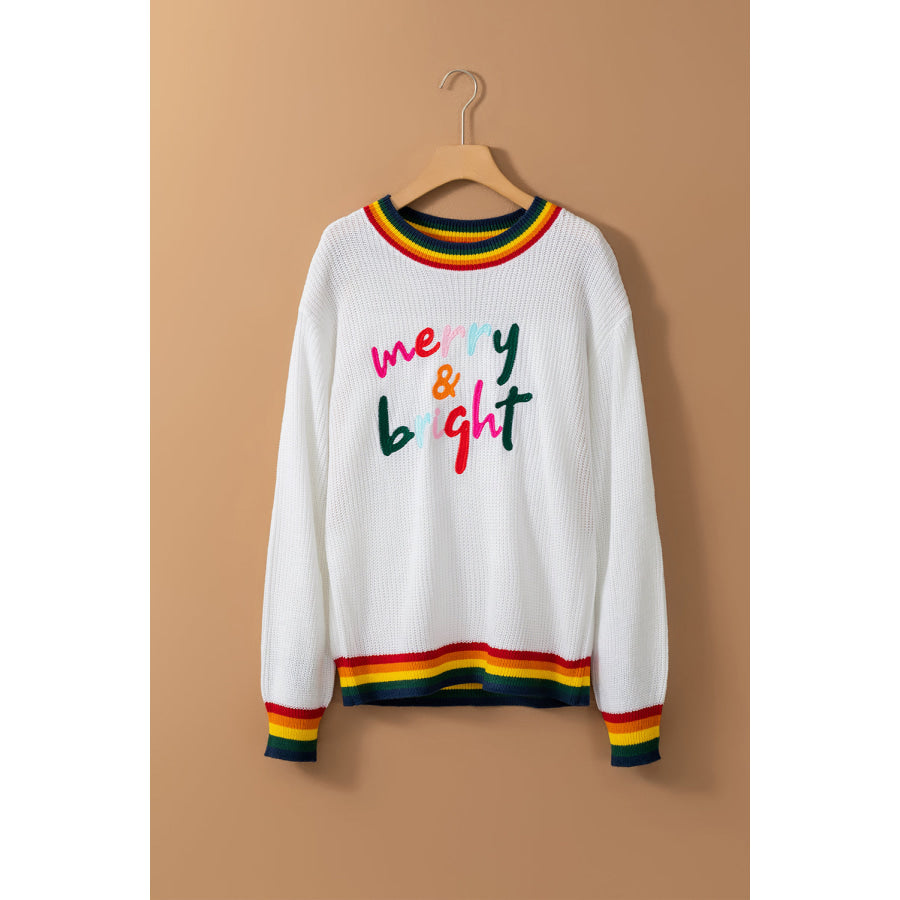 MERRY & BRIGHT Ribbed Round Neck Sweater Apparel and Accessories