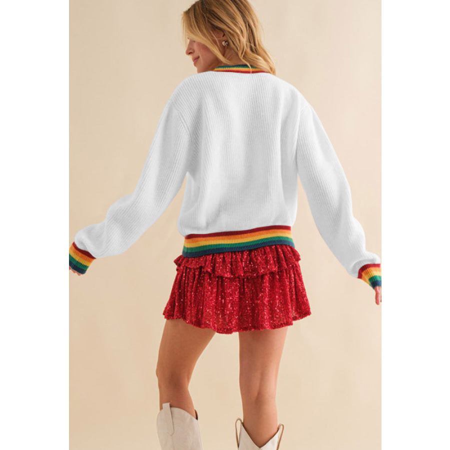 MERRY & BRIGHT Ribbed Round Neck Sweater Apparel and Accessories