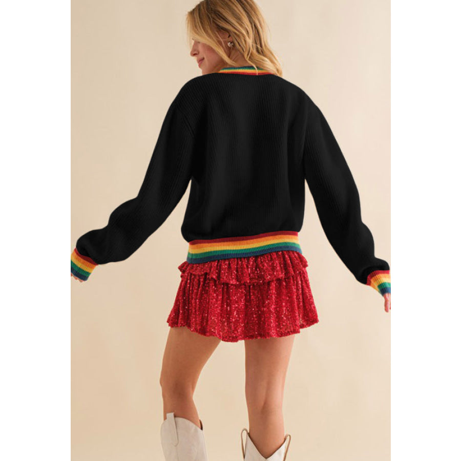 MERRY & BRIGHT Ribbed Round Neck Sweater Apparel and Accessories