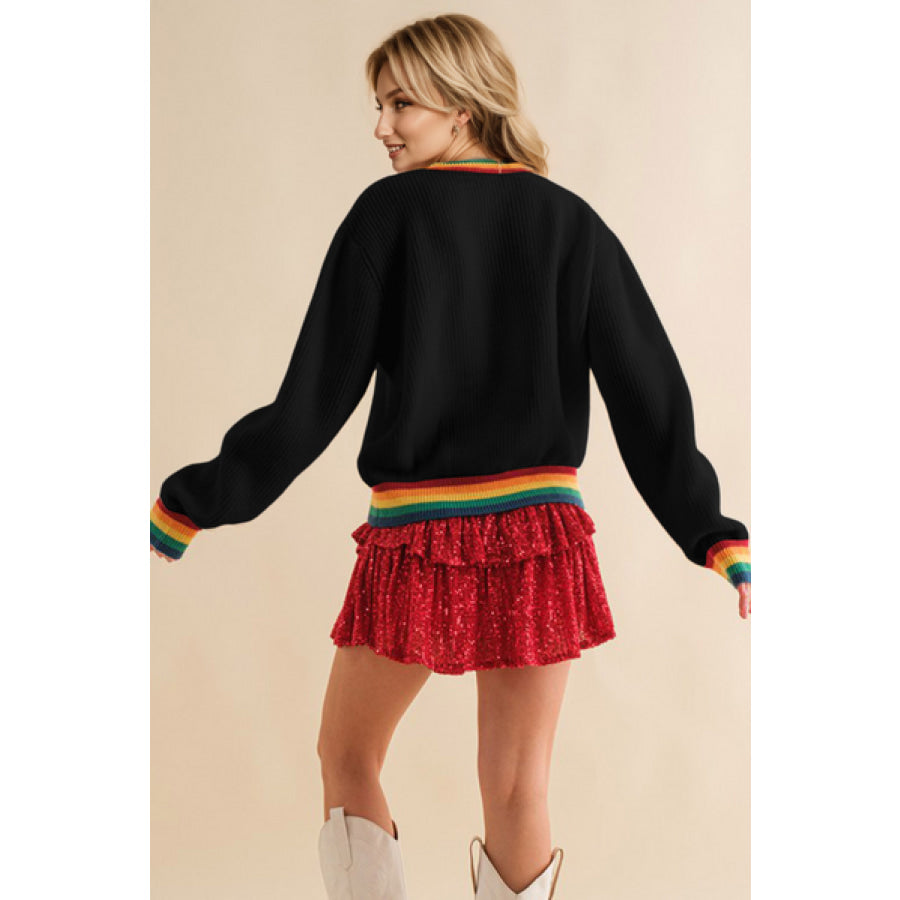 MERRY & BRIGHT Ribbed Round Neck Sweater Clothing