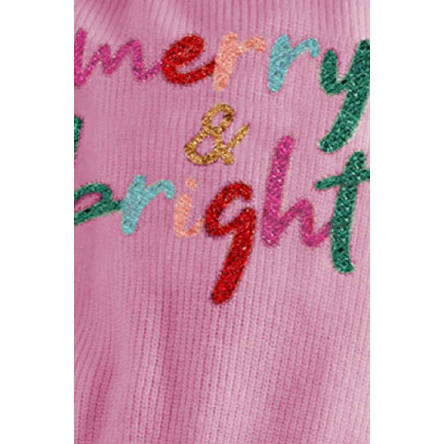 MERRY & BRIGHT Ribbed Round Neck Sweater Clothing