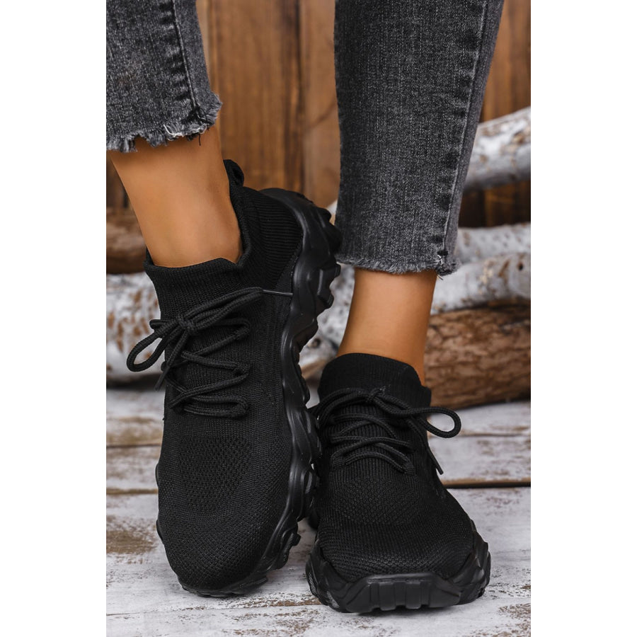 Mesh Lace-Up Round Toe Athletic Black / 36(US5) Apparel and Accessories