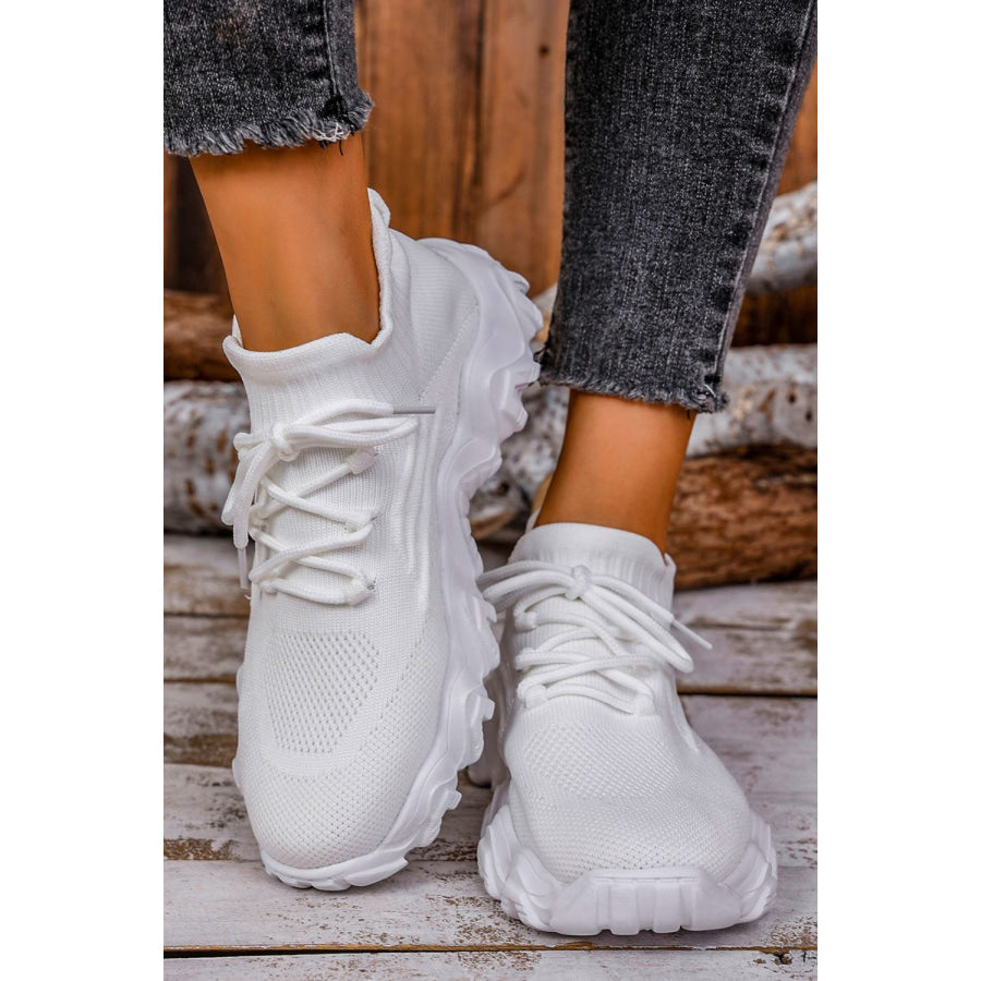 Mesh Lace-Up Round Toe Athletic White / 36(US5) Apparel and Accessories