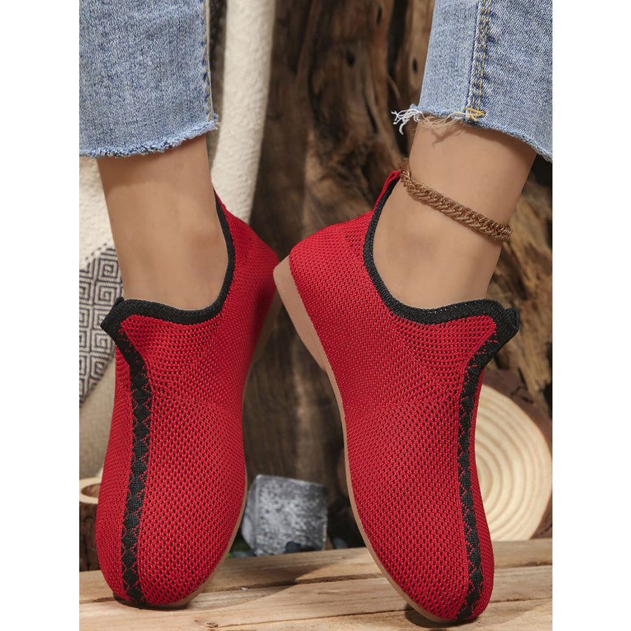 Mesh Round Toe Flat Sneakers Deep Red / 36(US5) Apparel and Accessories