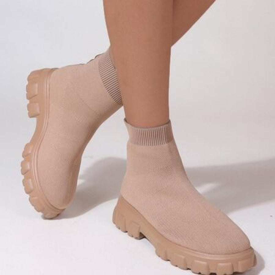 Mesh Round Toe Platform Boots Sand / 35(US4) Apparel and Accessories