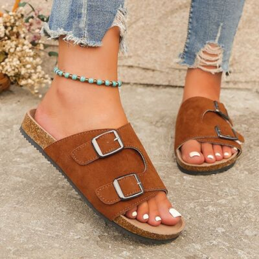 Metal Buckle Open Toe Sandals Caramel / 36(US5) Apparel and Accessories