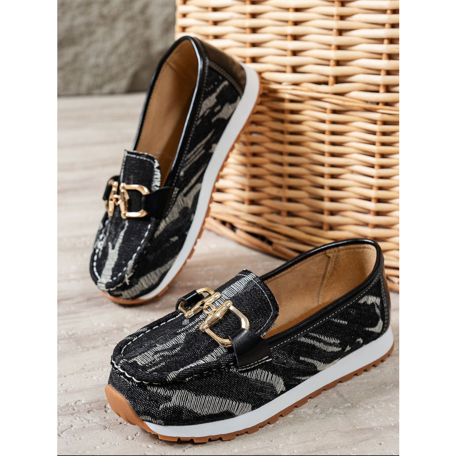 Metal Canvas Round Toe Slip-Ons Black / 36(US5) Apparel and Accessories