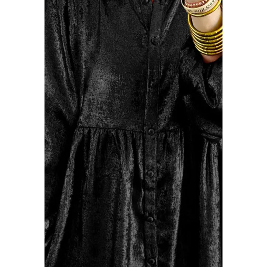 Metallic Sheen Long Sleeve Mini Dress Apparel and Accessories