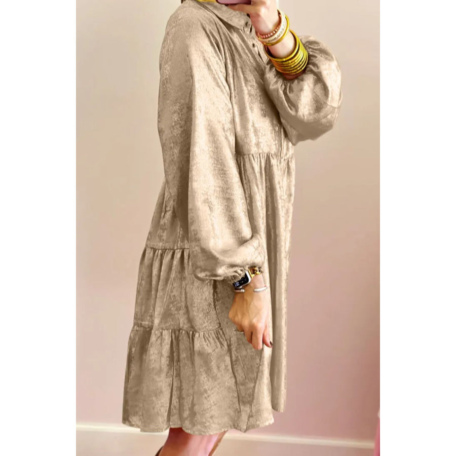 Metallic Sheen Long Sleeve Mini Dress Apparel and Accessories