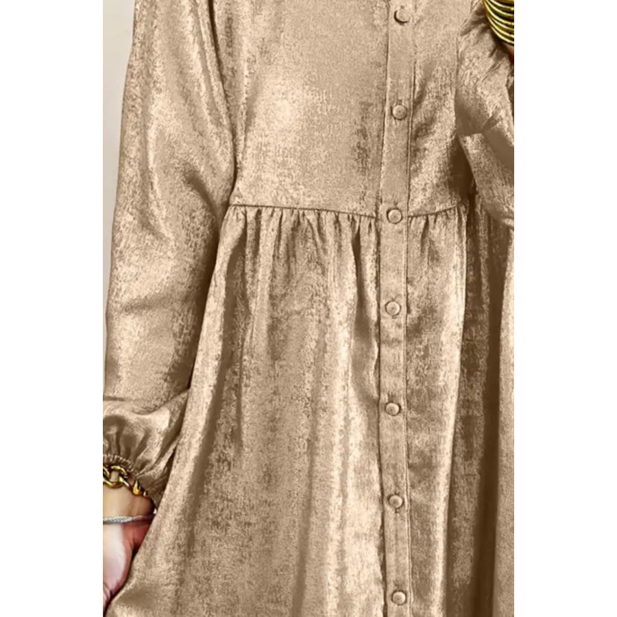 Metallic Sheen Long Sleeve Mini Dress Apparel and Accessories