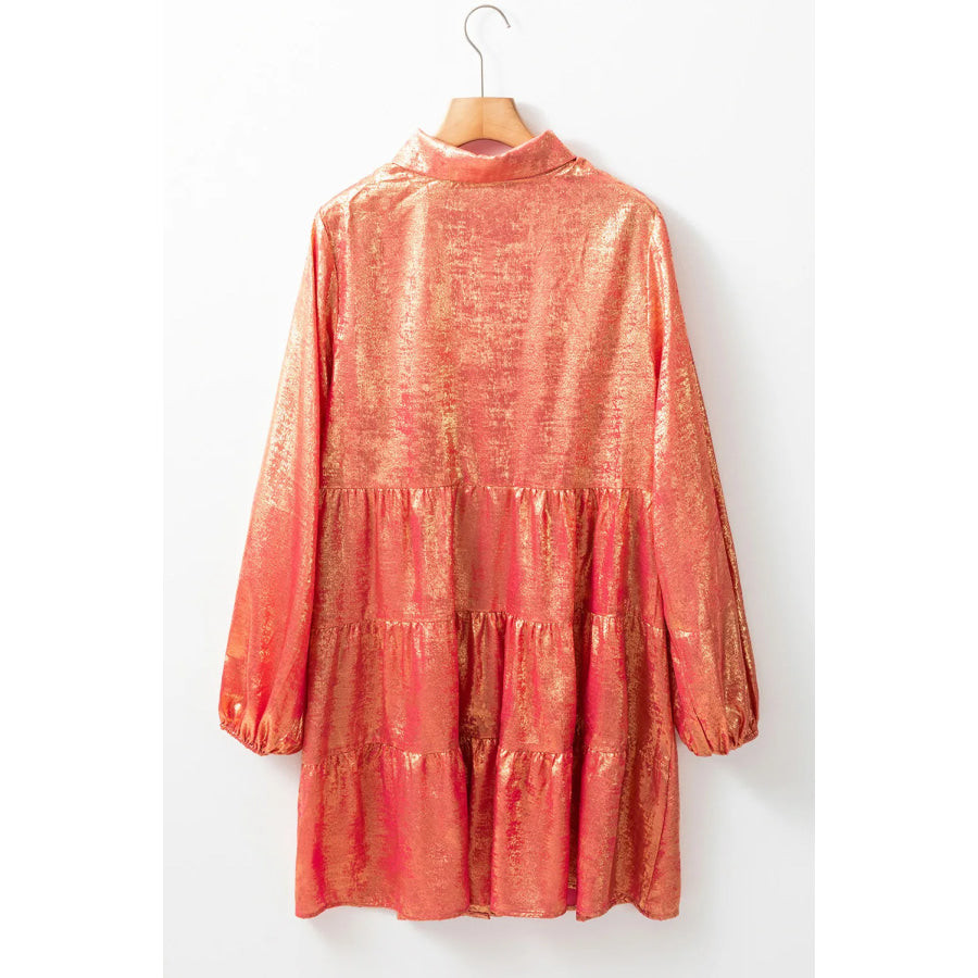 Metallic Sheen Long Sleeve Mini Dress Apparel and Accessories