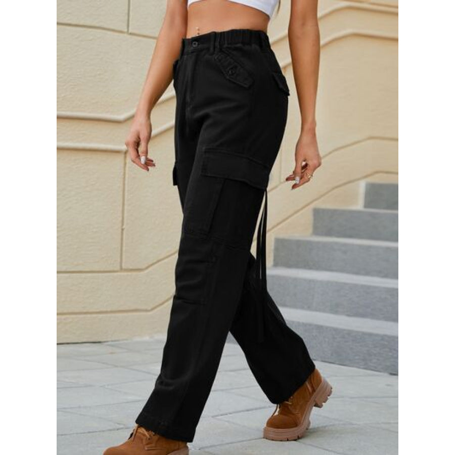 Mid - Rise Waist Straight Jeans with Pockets Apparel and Accessories
