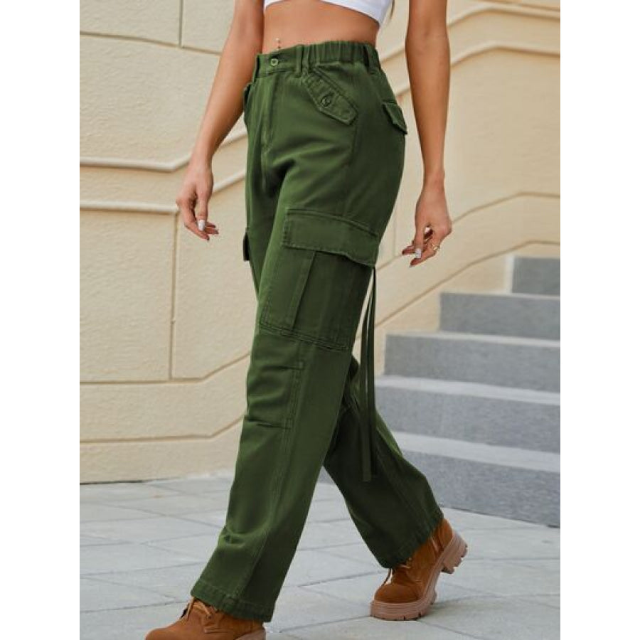 Mid - Rise Waist Straight Jeans with Pockets Apparel and Accessories