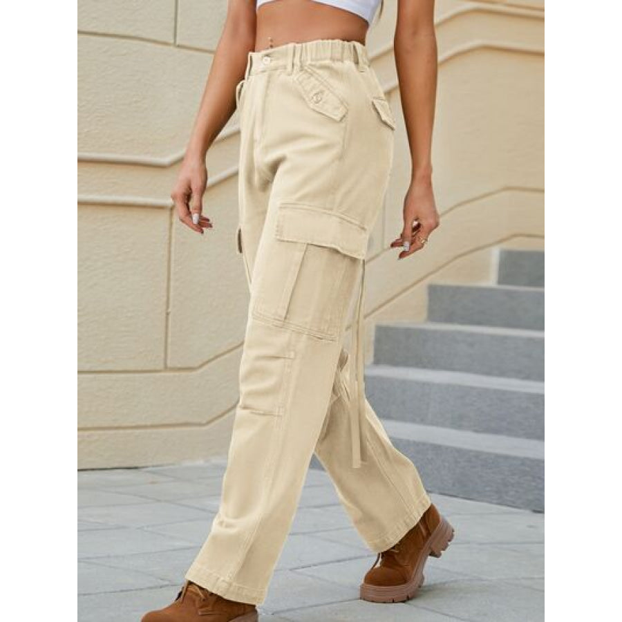 Mid - Rise Waist Straight Jeans with Pockets Apparel and Accessories
