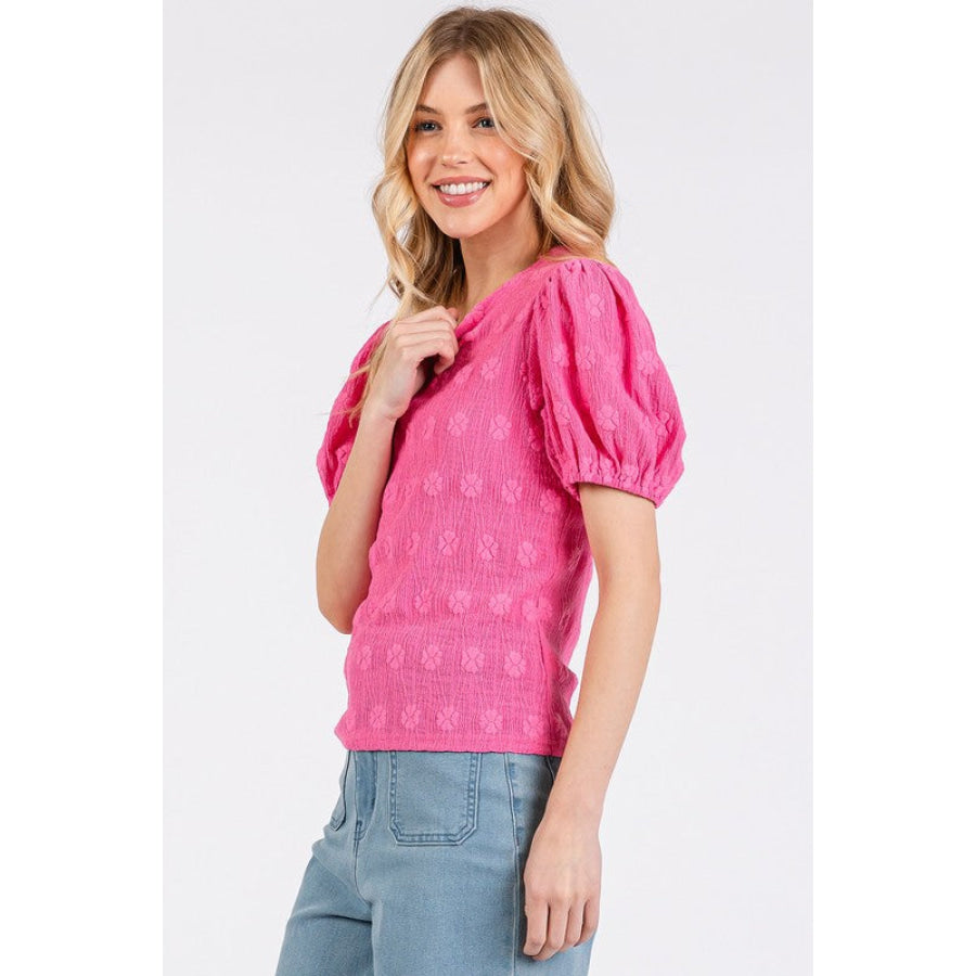 Mittoshop Flower Pattern Round Neck Short Sleeve Top Apparel and Accessories