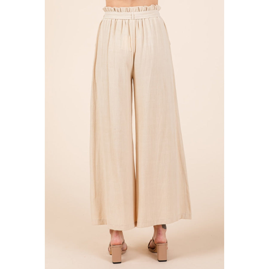 Mittoshop High Waist Tie Front Wide Leg Pants Natural / S Apparel and Accessories