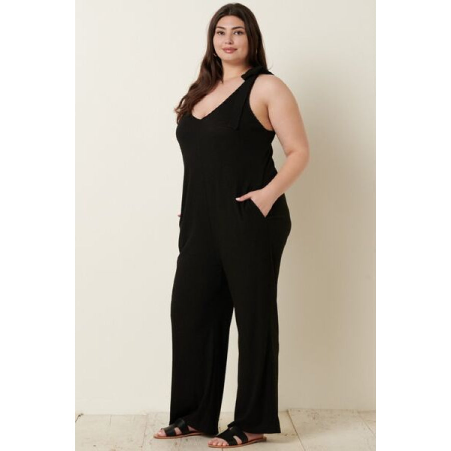 Mittoshop Rib Knit V - Neck Cross Back Jumpsuit Apparel and Accessories