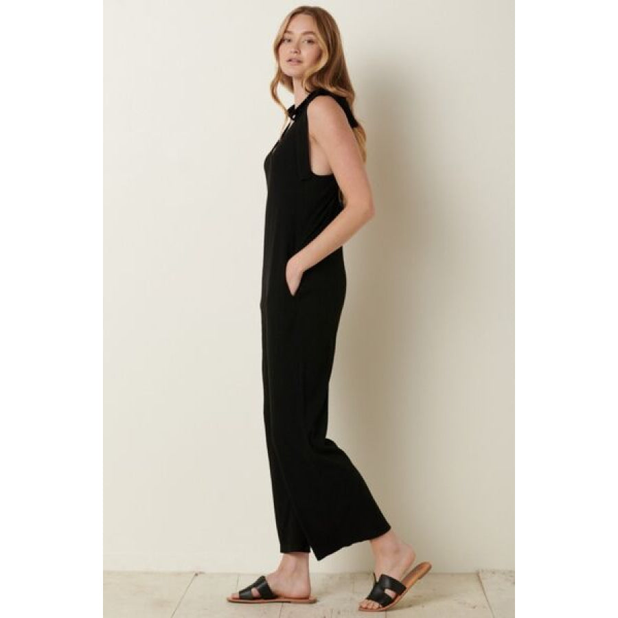 Mittoshop Rib Knit V - Neck Cross Back Jumpsuit Apparel and Accessories