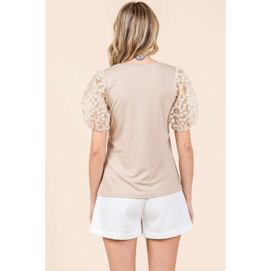 Mittoshop Round Neck Puff Short Sleeve Top Apparel and Accessories