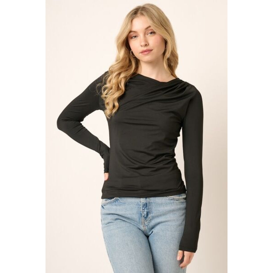 Mittoshop Ruched Long Sleeve Slim Top Apparel and Accessories
