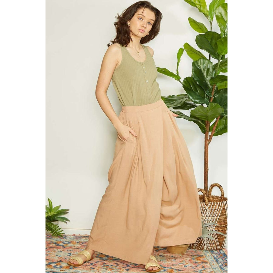 Mittoshop Wrap Pleating Detail Wide Leg Pants Apparel and Accessories